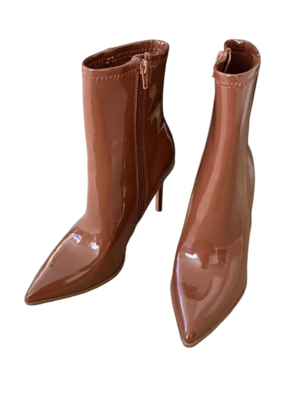 Steve Madden Valiant Patent Leather Pointed Toe Stiletto Ankle Boots Brown SZ 9.